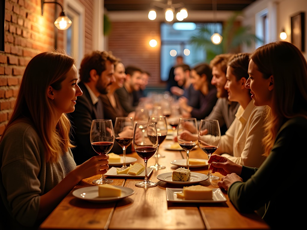 Group of diverse travelers enjoying wine tasting event at Amsterdam hostel