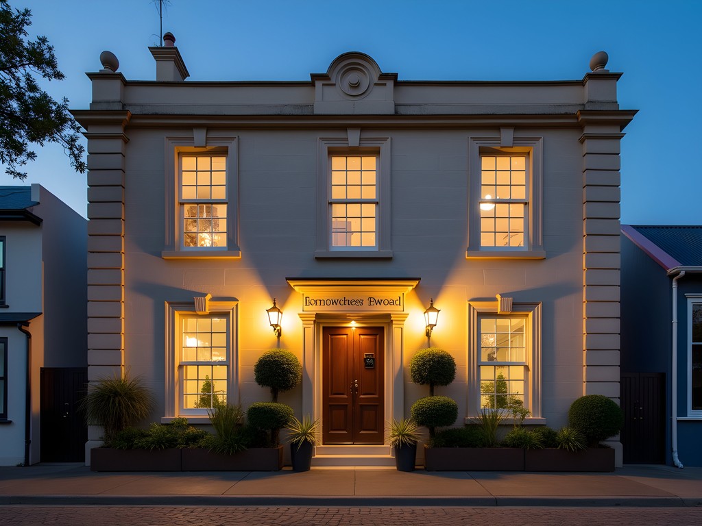 Historic limestone facade of boutique hotel in Fremantle with heritage architectural details