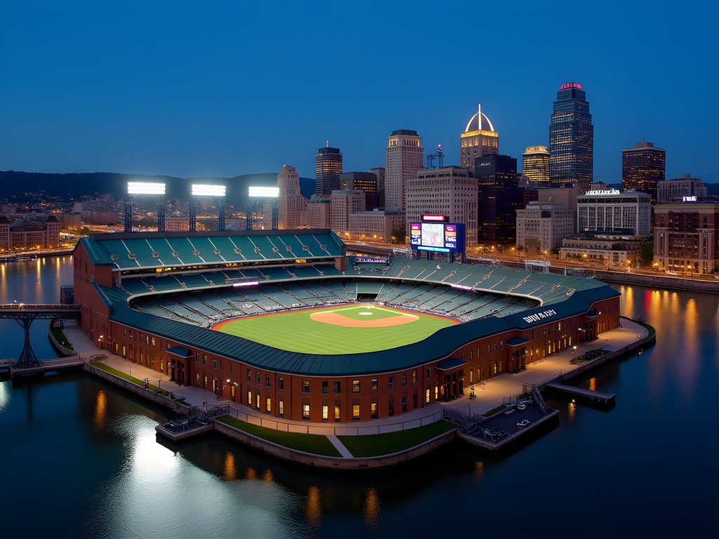 PNC Park baseball stadium on Pittsburgh's North Shore with downtown skyline view