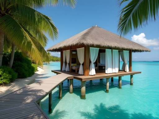 Overwater spa pavilion at Ratua Island Resort surrounded by crystal clear turquoise waters