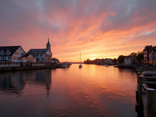 Portsmouth Virginia waterfront at sunset with Elizabeth River views