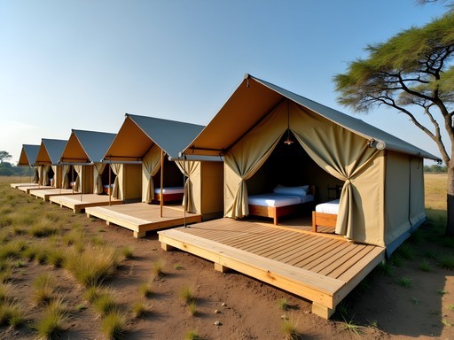 Family accommodation at Queen Elizabeth Bush Lodge with safari tents and viewing platform