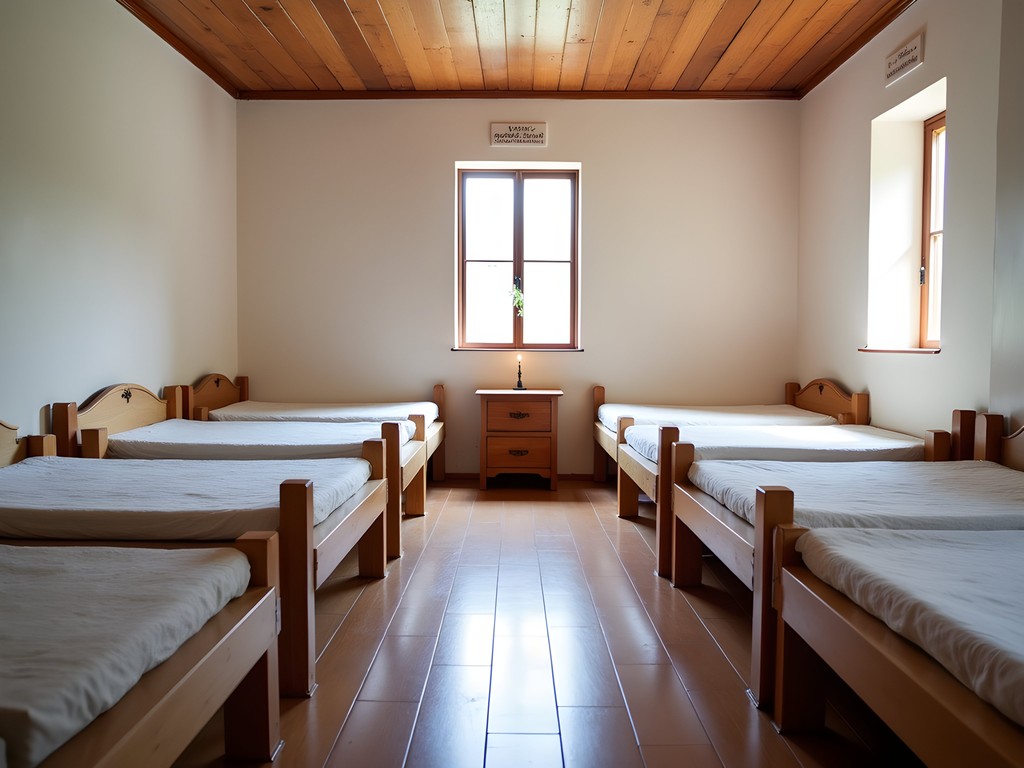 Simple dormitory-style accommodation in a Rishikesh budget ashram