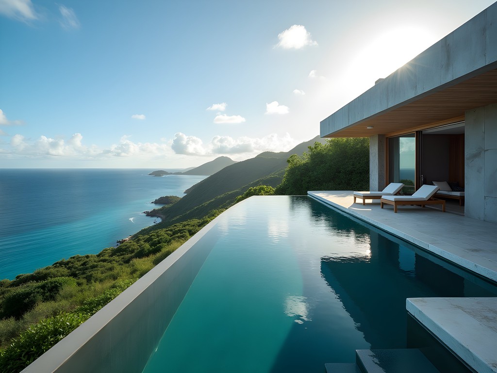 Infinity pool at Ke Villas overlooking Road Harbor with Norman Island visible in the distance