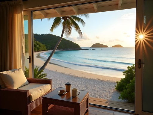 Sunrise view from a balcony at Wyndham Lambert Beach Resort overlooking the Caribbean Sea