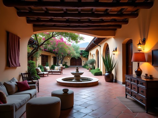 Beautifully restored colonial hacienda in Peru's Sacred Valley with courtyard gardens and mountain backdrop