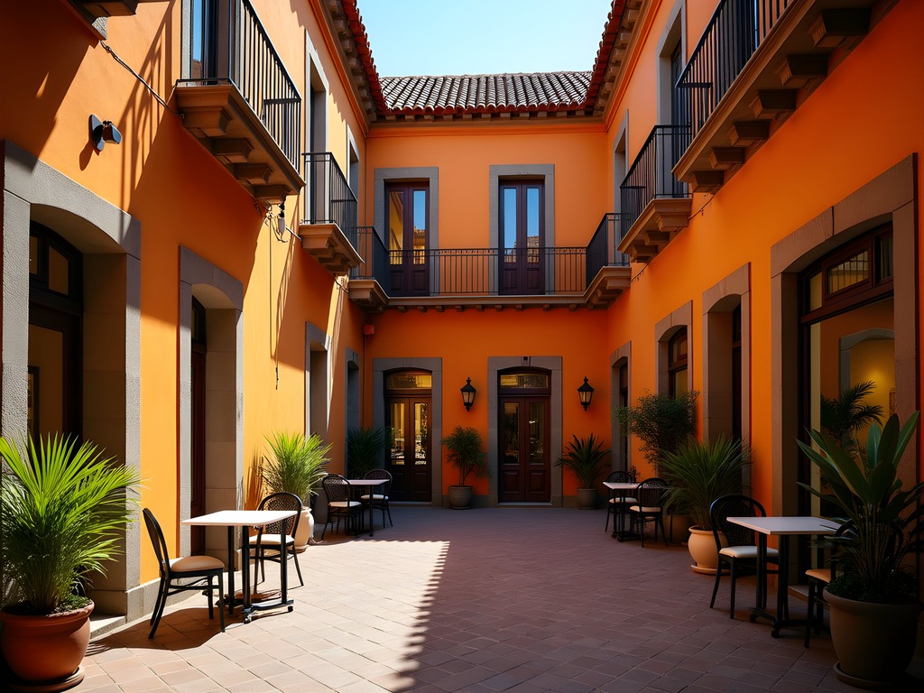 Historic courtyard with shops and cafes in Barrio Italia neighborhood of Santiago