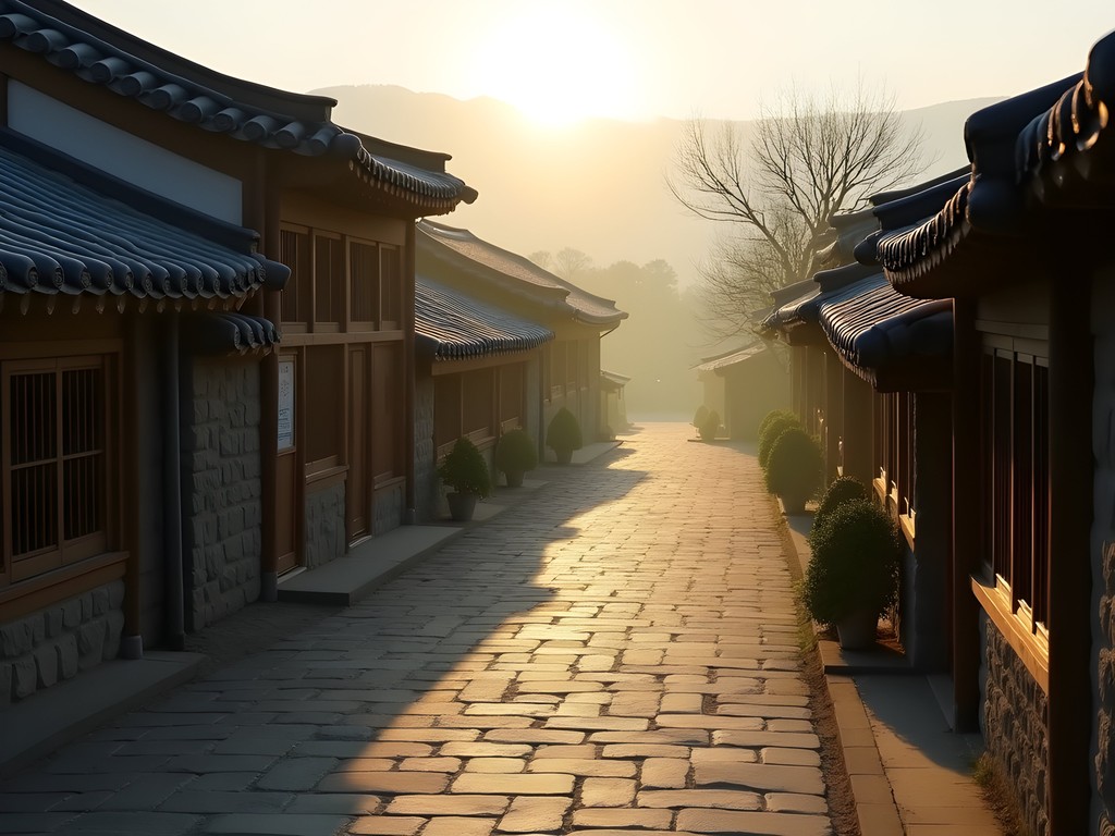 Traditional Korean hanok houses in Bukchon Hanok Village at early morning with soft light
