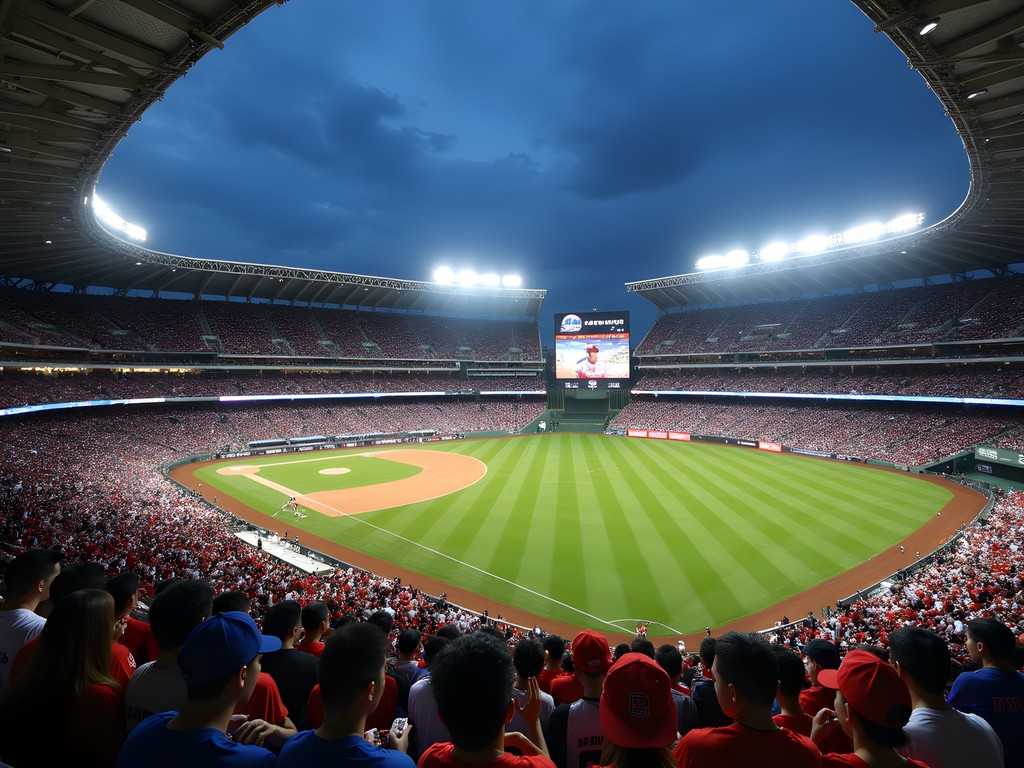 Jamsil Baseball Stadium in Seoul during a Doosan Bears game with enthusiastic Korean baseball fans