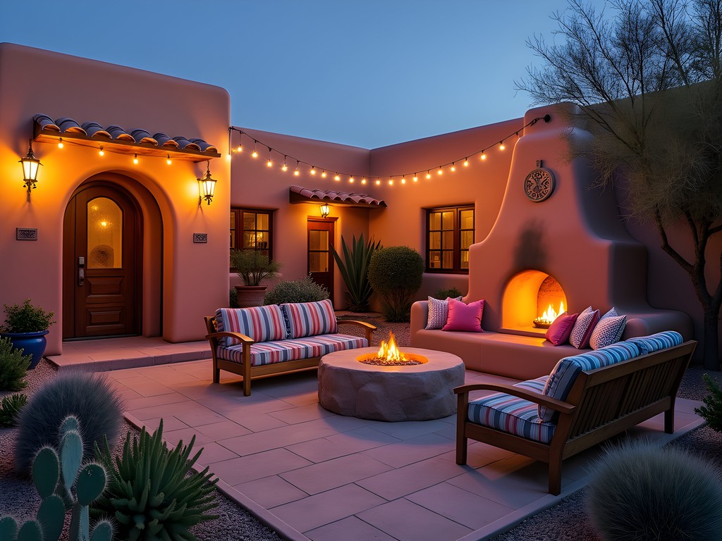 Private casita patio with kiva fireplace and desert landscape views at Inn at Entrada St. George