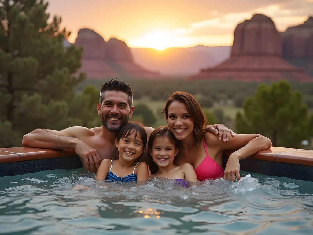 Family enjoying resort amenities after day at Zion National Park
