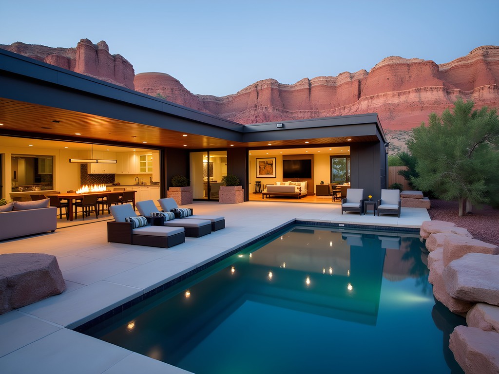 Modern luxury vacation rental with private pool and red rock views in St. George