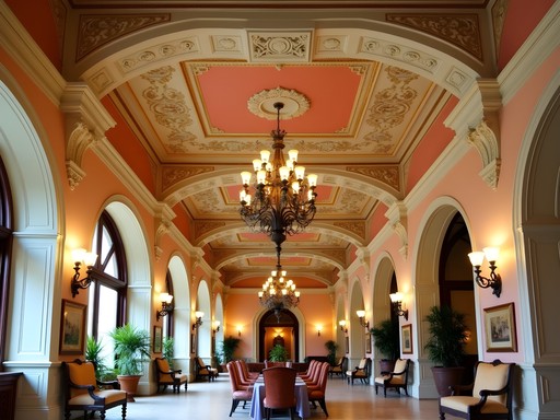 Ornate ceiling details in the historic Vinoy Renaissance hotel lobby