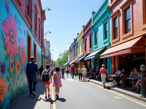 Family admiring colorful street art in Newtown, Sydney