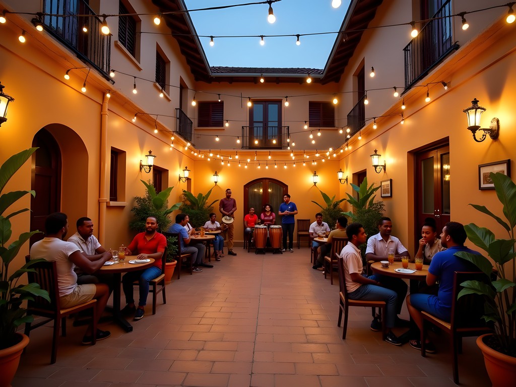 Evening performance in the courtyard of Mariam Hotel in Tamale, Ghana