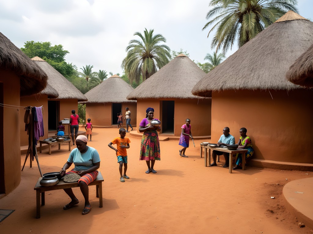 Traditional compound architecture at Zongo Lodge in Tamale, Ghana
