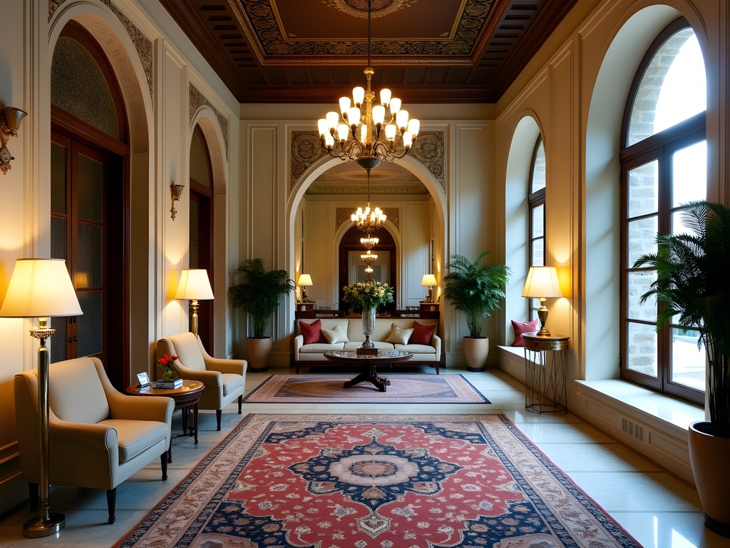 Elegant interior of a boutique heritage hotel in Tehran showing traditional Persian architecture and modern luxury