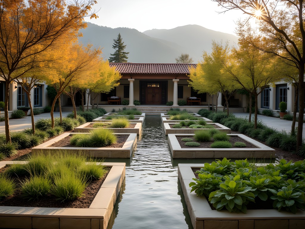 Sustainable garden at eco-conscious accommodation in Tehran with traditional Persian garden design