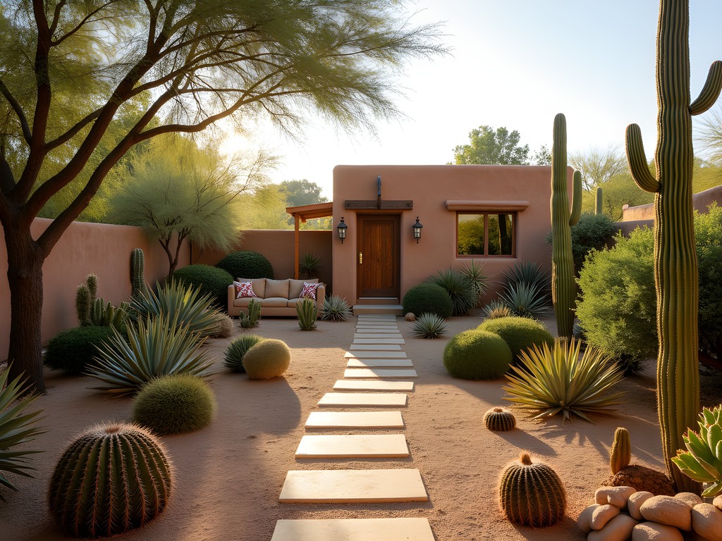 Private cactus garden at Desert Botanical Casita budget accommodation in Tempe