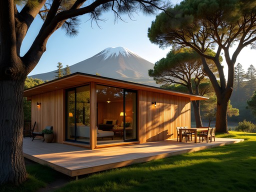 Family eco-lodge cabin with view of Llaima Volcano in Conguillío National Park, Chile