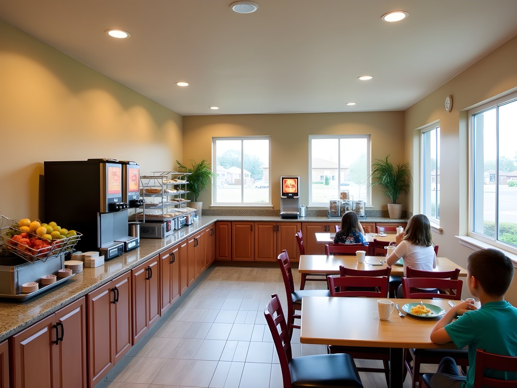 Complimentary breakfast area at a budget-friendly Thornton hotel