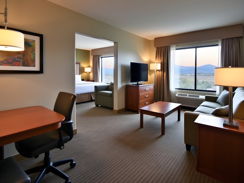 Spacious family suite in a Thornton hotel with mountain views
