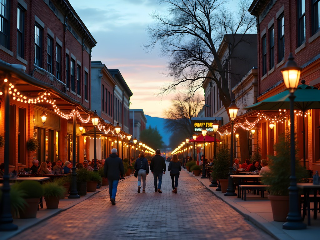 Evening walk through downtown Twin Falls Idaho with historic buildings and restaurants