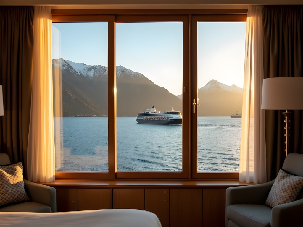 View of Beagle Channel from waterfront accommodation in Ushuaia