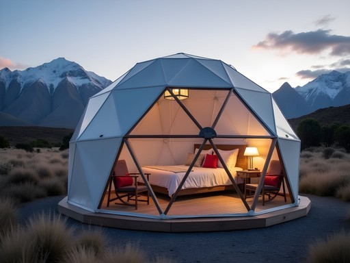 Geodesic dome glamping accommodation near Ushuaia with mountain views