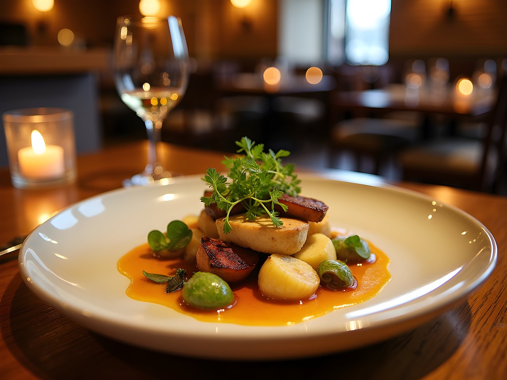 Elegant farm-to-table restaurant with autumn-inspired dishes