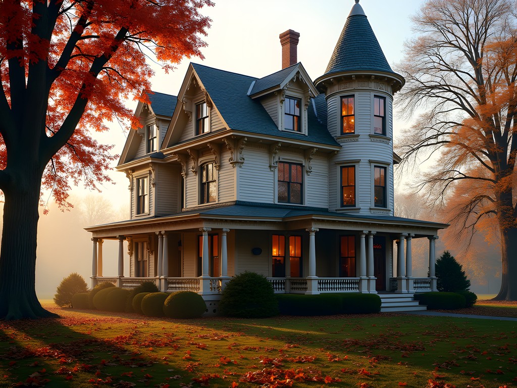Historic Victorian bed and breakfast in Utica with fall foliage
