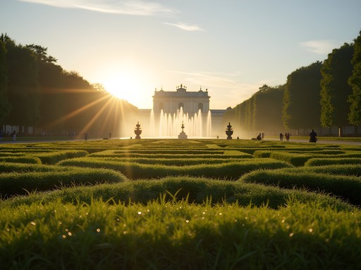 Early morning in Schönbrunn Palace gardens with few visitors and beautiful geometric patterns