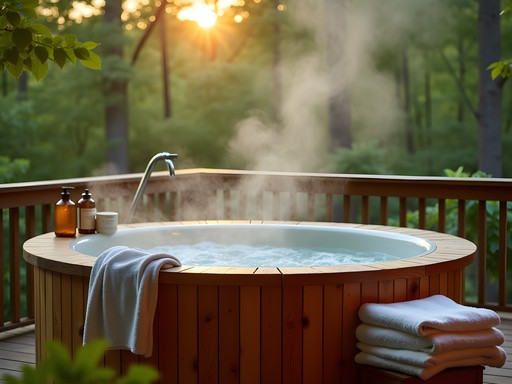 Private outdoor soaking tub with spring water at Hillcrest Manor in Waukesha