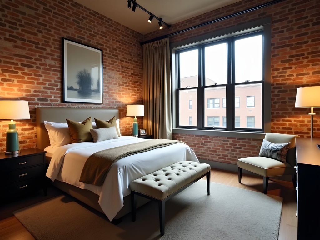Modern industrial-chic guest room at The Spring House boutique hotel in Waukesha