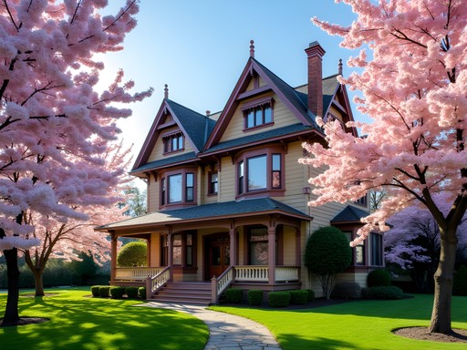 Historic Western-style house in Yamate district surrounded by cherry blossoms
