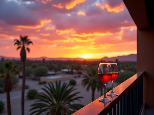 Hotel balcony view of a spectacular Yuma sunset over desert landscape