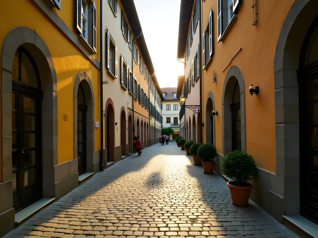 Medieval architecture and narrow cobblestone streets in Zurich's Altstadt district