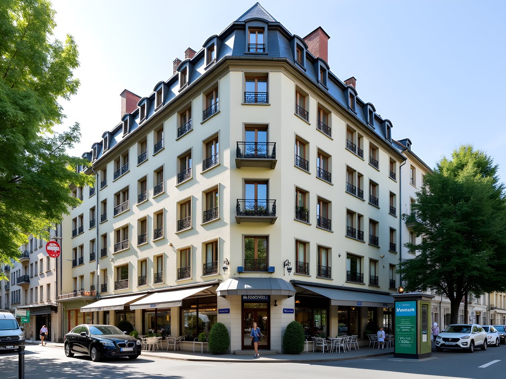 Mid-range hotel in residential Zurich neighborhood showing local character and transit connections