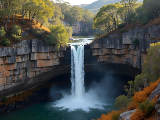 First Falls waterfall cascading down rocky cliffs at Morialta Conservation Park near Adelaide