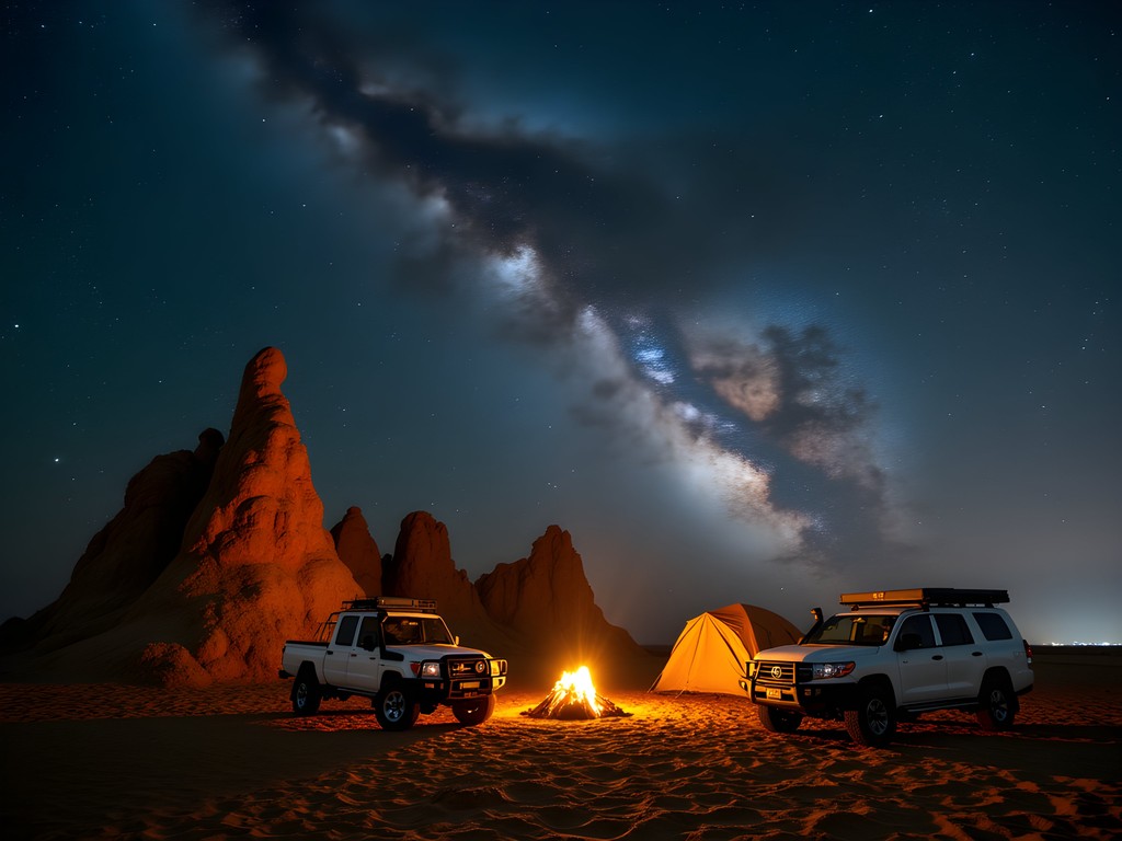 Desert camp under spectacular Milky Way in Ali Sabieh region of Djibouti