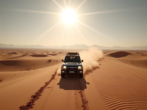 4x4 vehicle traversing the vast Grand Barra desert plain in Djibouti
