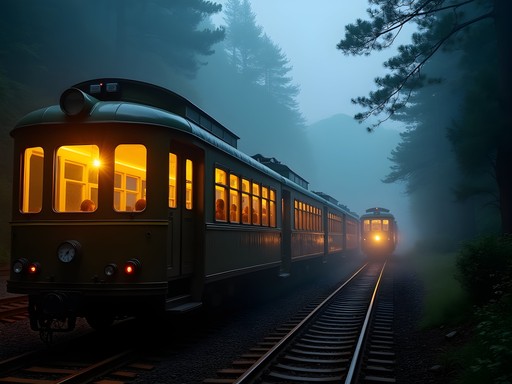Alishan's historic narrow-gauge forest railway train departing in predawn darkness