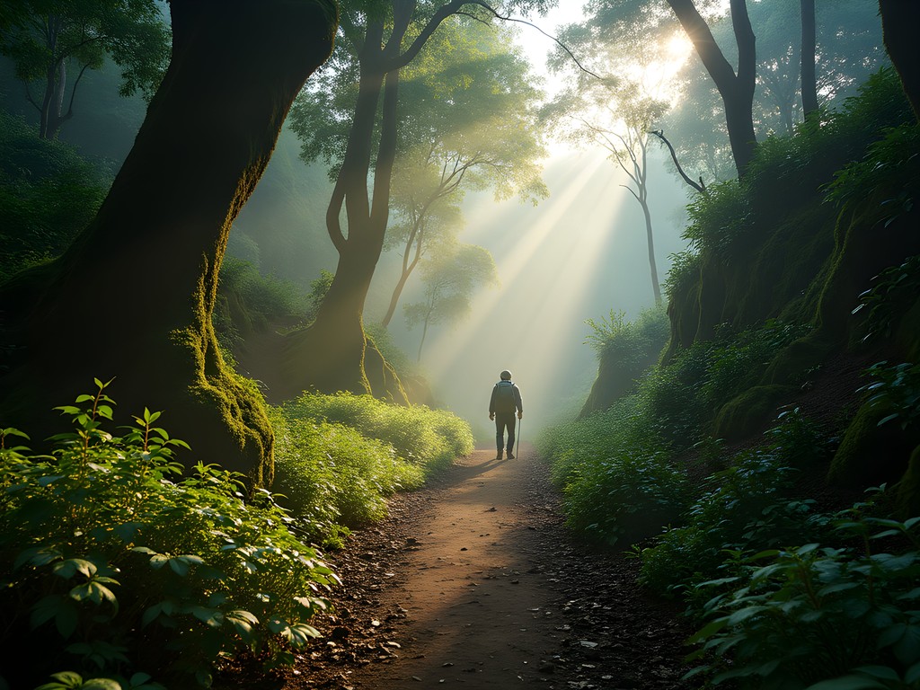 Early morning trek through misty trail in Andasibe National Park