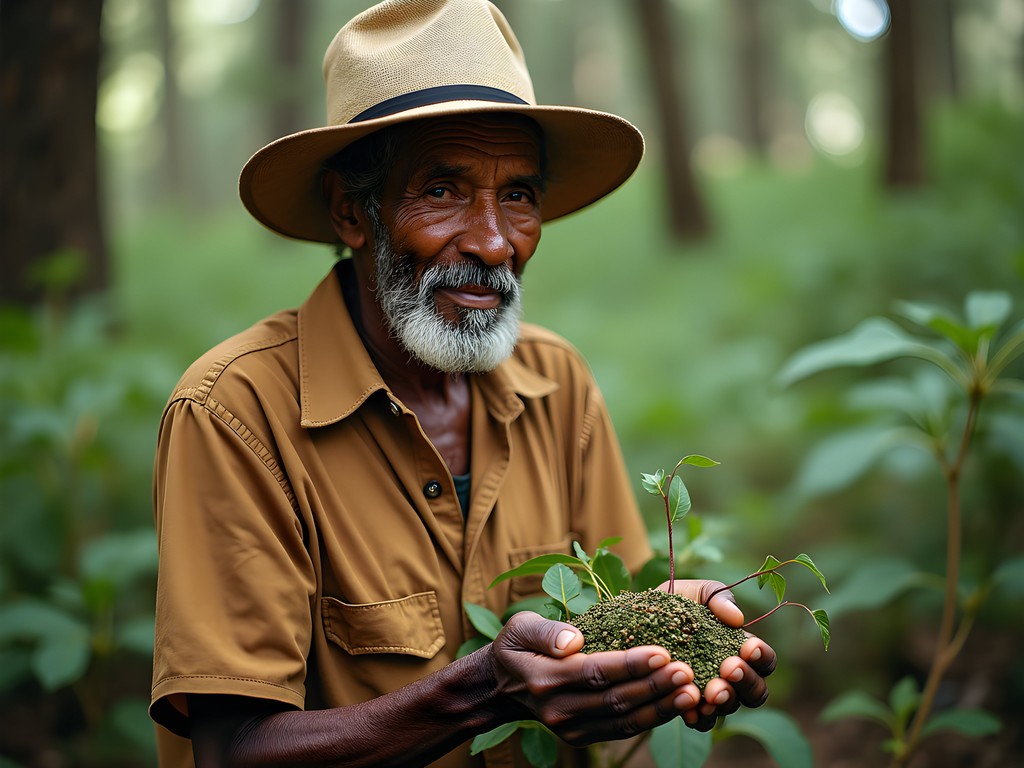 Malagasy traditional healer showing medicinal plants in Andasibe
