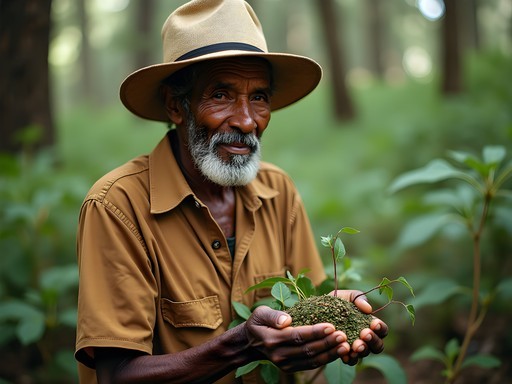 Malagasy traditional healer showing medicinal plants in Andasibe