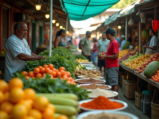 Solo traveler exploring the vibrant Arima Market with local vendors and colorful produce