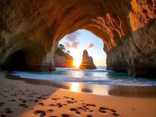 Sunrise at Cathedral Cove natural arch on Coromandel Peninsula