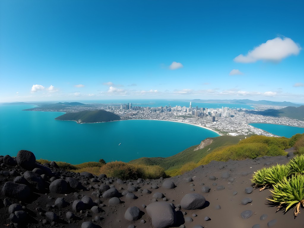 View of Auckland skyline from Rangitoto summit