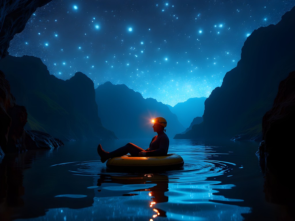 Black water rafting through Waitomo Caves with glowworms overhead