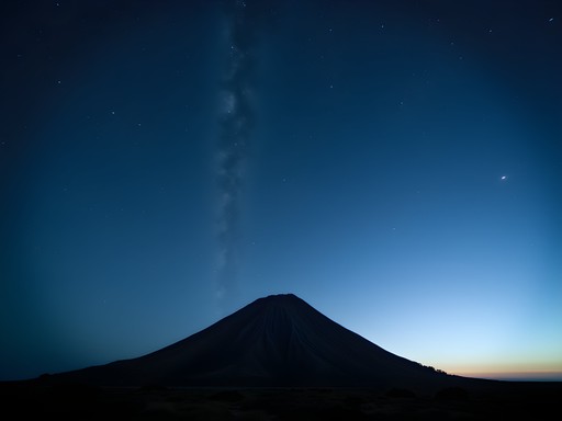 Night sky with stars over Rangitoto Island volcanic cone